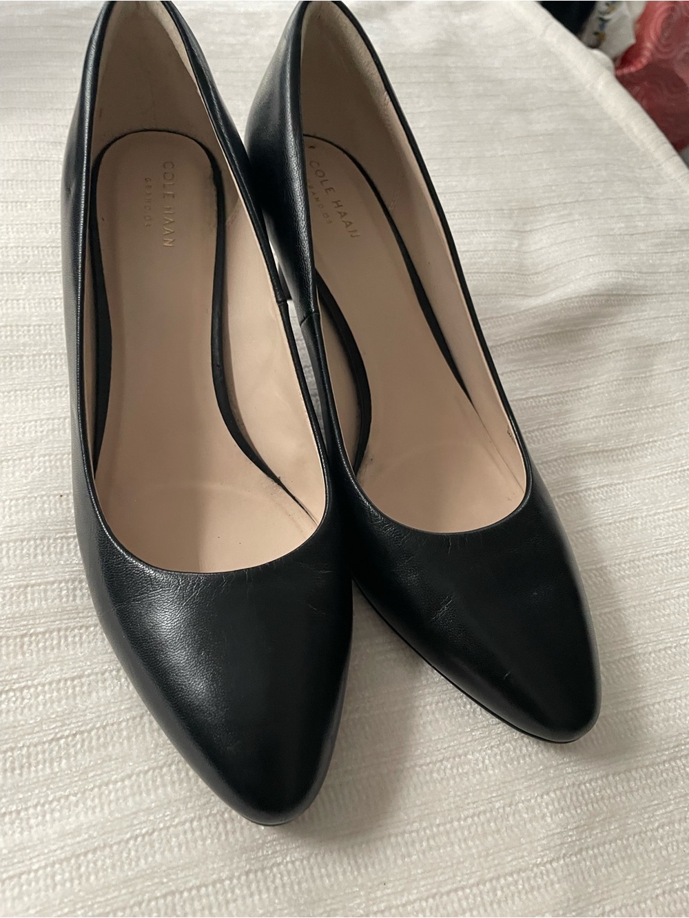 Cole Haan Black Leather Pointed-Toe Pumps